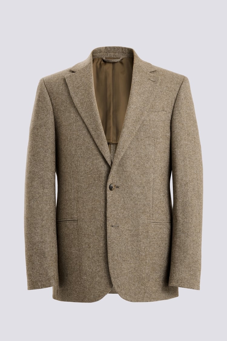 Tailored Fit Gold Herringbone Tweed Jacket 